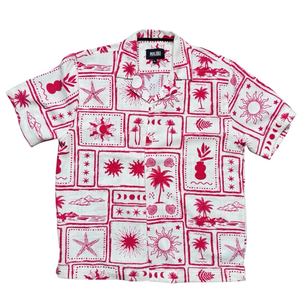 Malibu Cuban Collar Shirt short-sleeve button-down, featuring a tropical print